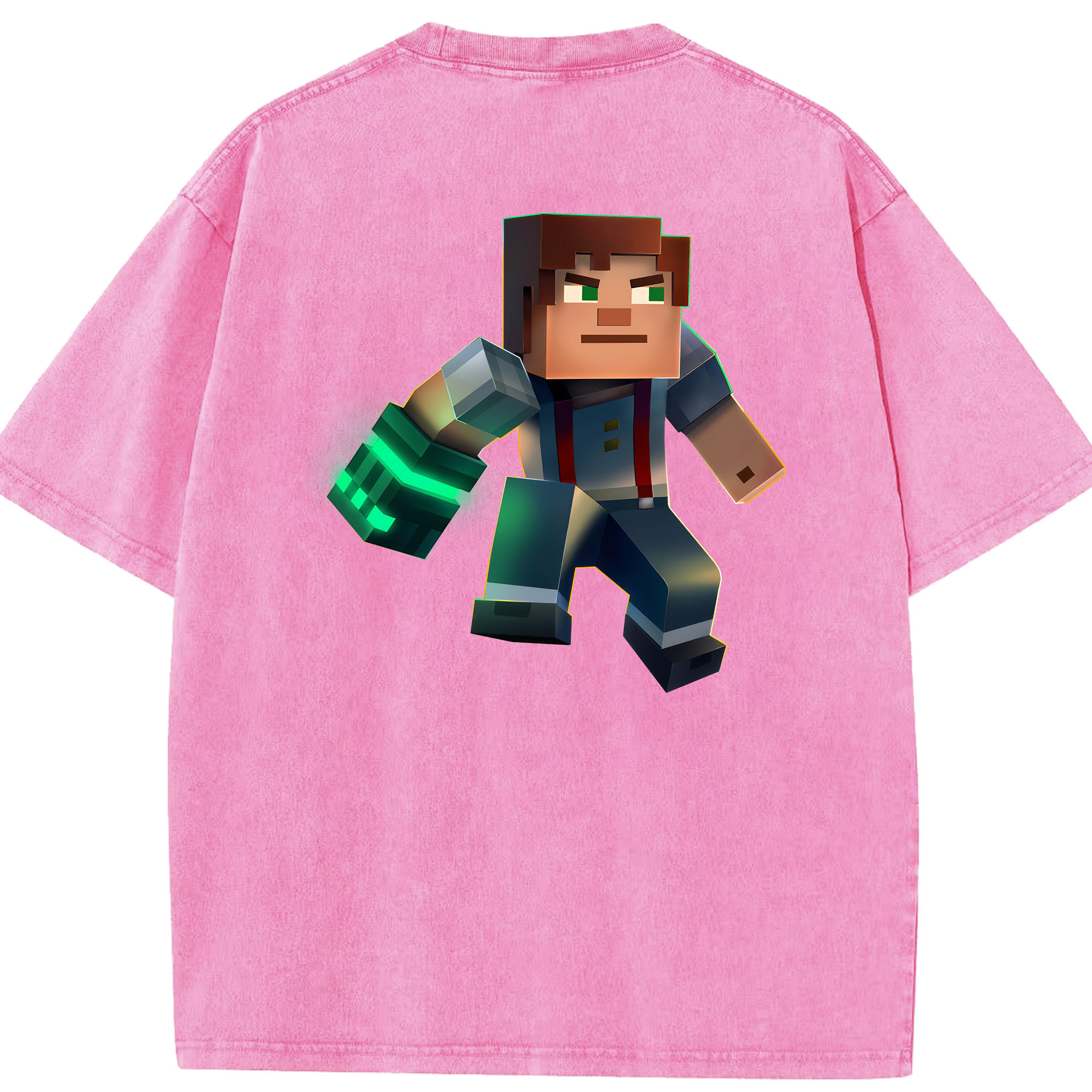 （画像用） マインクラフト ブロックの世界 Minecraft MC Block world 綿100% ヴィンテージ風 半袖Tシャツ（背面プリント）